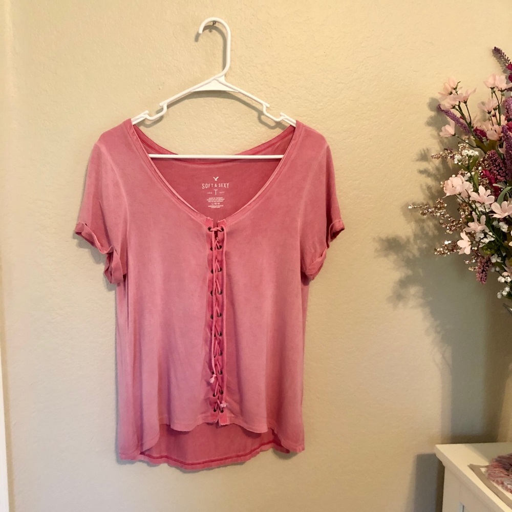 America Eagle L Soft & Sexy Pink Lace up Top